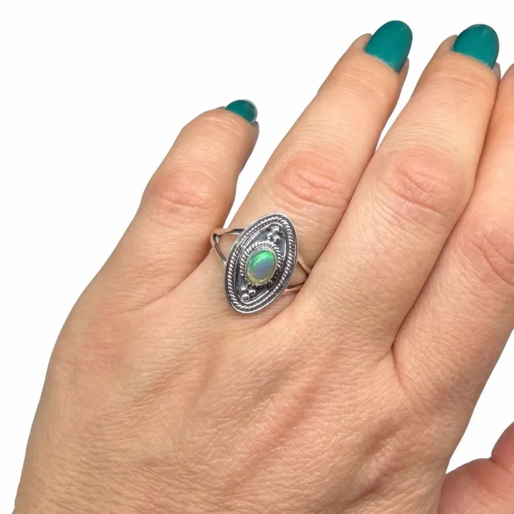 Ethiopian Fire Opal Ring Size 7 Solid 925 Sterling Silver